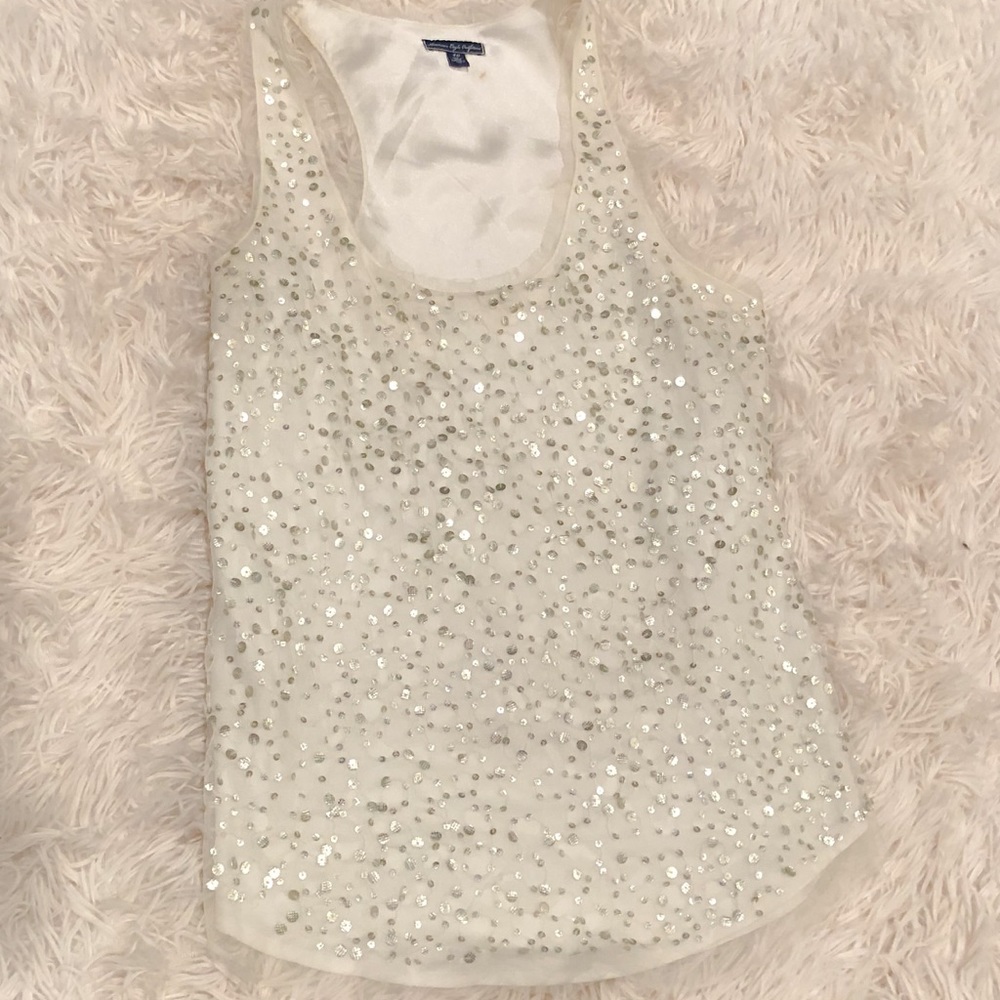 Sequin white tank top